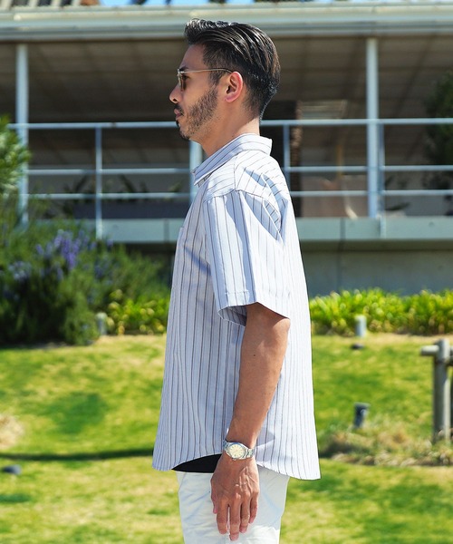 半袖ストライプシャツ メンズ 薄手素材 リラックスシルエット JIGGYS SHOP シャツ イージーケアリラックスシルエット