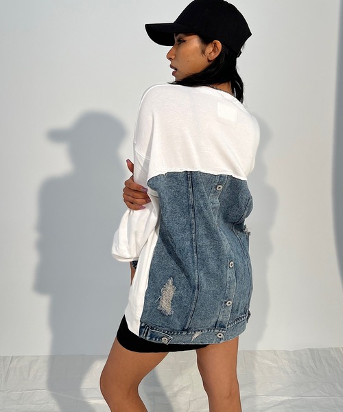 JEANS トレーナー レディース M Roger&Raw トレーナー スウェット デニムシャツレイヤード