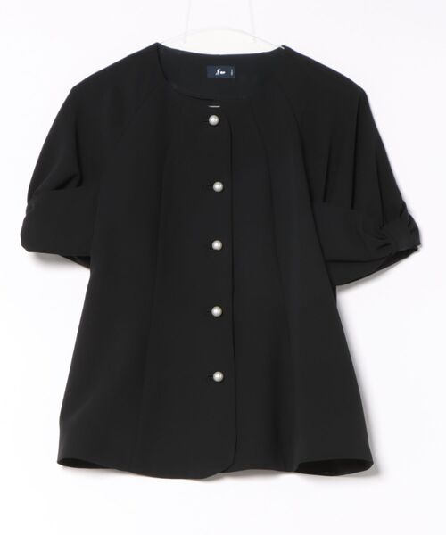 ブラウス シャツ 「SONO/ソーノ」SONO NAVY 防シワダブルクロス リボンスリーブブラウス レディース