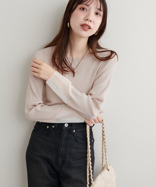 natural couture ニット 袖口シアーリブニット レディース