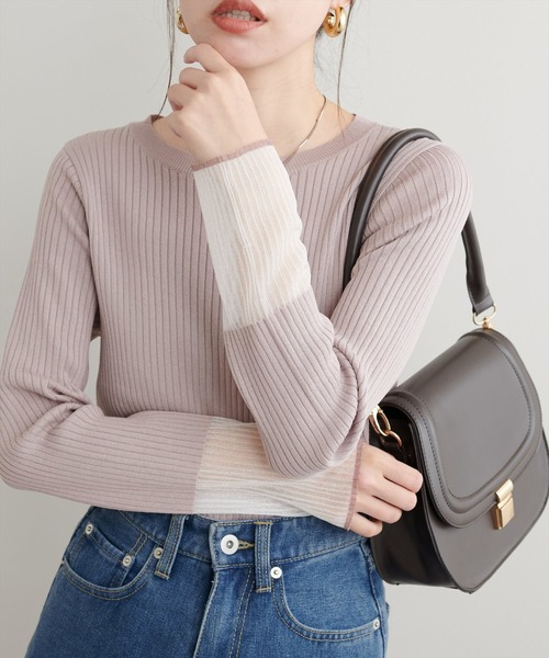 natural couture ニット 袖口シアーリブニット レディース