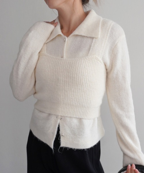 ニット セーター ビスチェ＆プルオーバーニット レディース mysty woman ニット セーター 異素材ビスチェニットプルオーバー