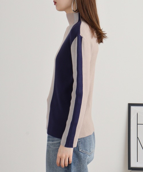 ニット セーター Anna Nicola 配色リブハイネックニット レディース Anna Nicola ニット セーター 配色リブハイネックニット