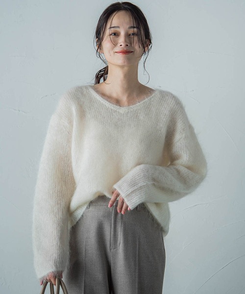ニット セーター 「カタログ掲載」シャギーモヘアニットプルオーバー レディース