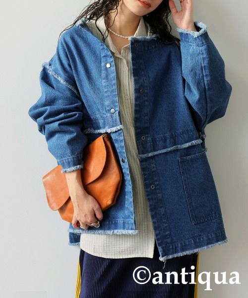 ANTIQUA セットアップ antiqua セットアップ デニムジャケット×ラインプリーツスカート