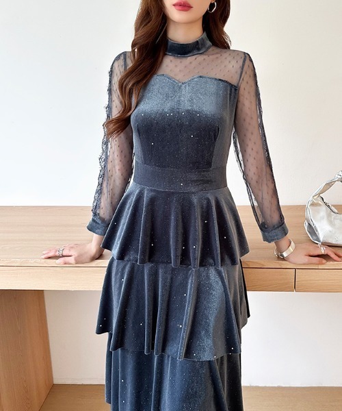 COCOMOMO ドレス 「サイズ展開あり」 ベロアワンピース ラメ