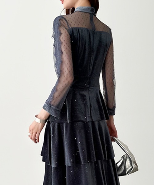 ebony ラメ × レース × ベロア ワンピース ebony ラメ × レース × ベロア ワンピース