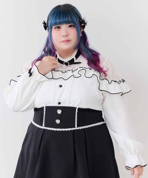 ブラウス シャツ ハートチョーカーレースフリルブラウス レディース