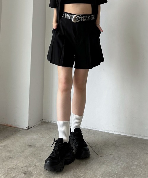 PAGEBOY パンツ ハイウエストプリーツショートパンツ レディース
