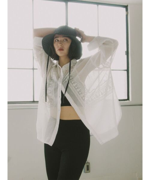 ブラウス シャツ Cotton net embroidery  shirt レディース