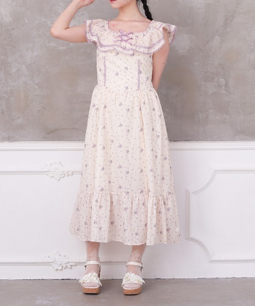 ★新品未使用★axes femme花柄 フリル レース ワンピース リズリサ系 ラッフルフリルレース花柄ワンピース | outlet | axes femme