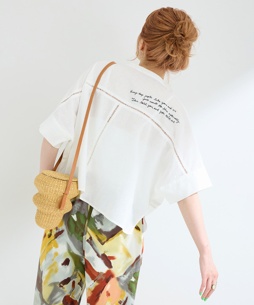 B.C STOCK ブラウス シャツ 手洗い可 / リネン混エンブロイ
