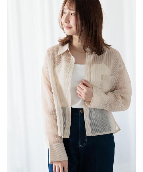 Te chichi TERRASSE ブラウス シャツ ストライプクロップドシアー
