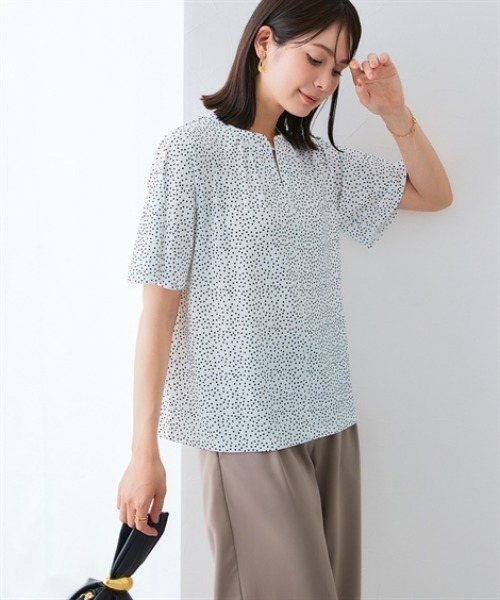 7days Life Styling ブラウス シャツ 夏 半袖 カットソー素材 ライン