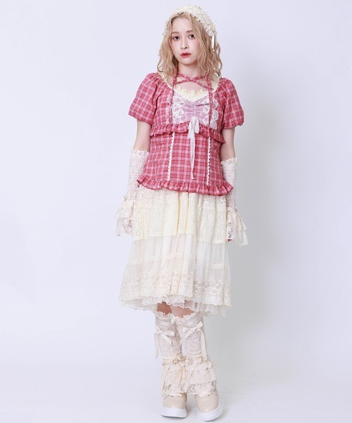 axes femme レッグウォーマー リボン×レースレッグカバー