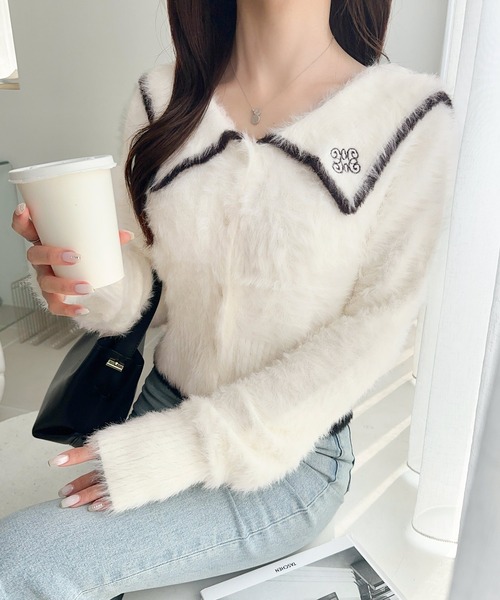 mily bilet カーディガン 「mily bilet」セーラーカラーが可愛い。ロゴ