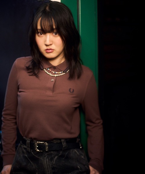 FRED PERRY ピンク 長袖ポロシャツ UK 8 FRED PERRY 「FRED PERRY」 長袖ポロシャツ 8 ピンク レディース