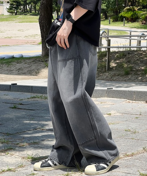 「kutir」 加工デニムパンツ LARGE グレー メンズ