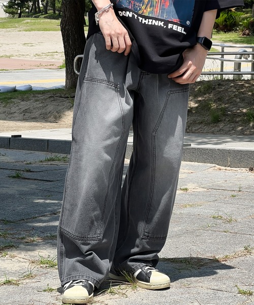 「kutir」 加工デニムパンツ LARGE グレー メンズ