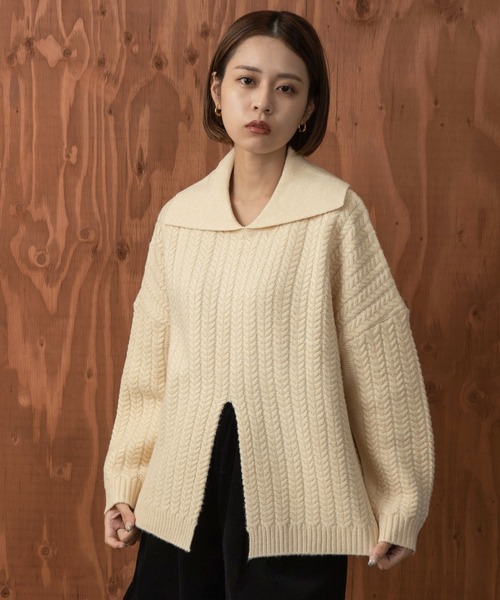 smoothmoodリブ編み長袖セーター アイボリー smoothmood アイボリー リブ編み 長袖セーター