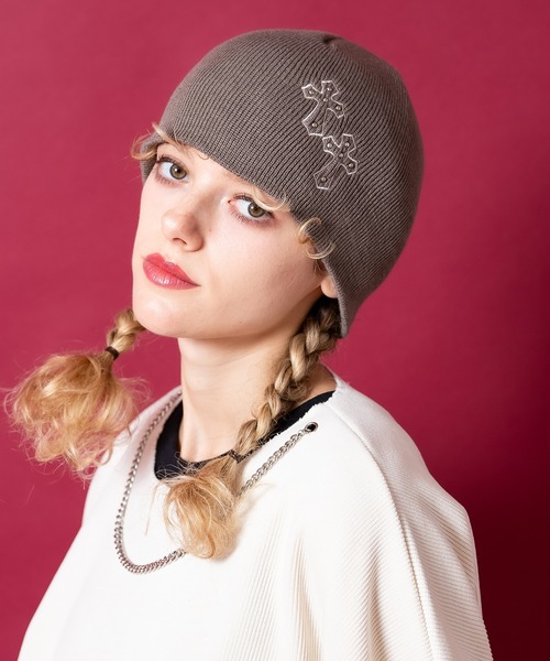 ニット帽 ニットキャップ レディース an meets zakka ボールスタッズクロス刺繍ニットビーニー レディース メンズ | ブランド登録なし | 03