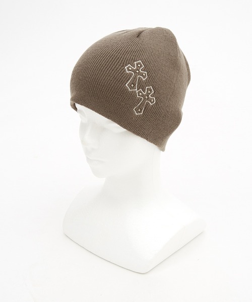 ニット帽 ニットキャップ レディース an meets zakka ボールスタッズクロス刺繍ニットビーニー レディース メンズ | ブランド登録なし | 06
