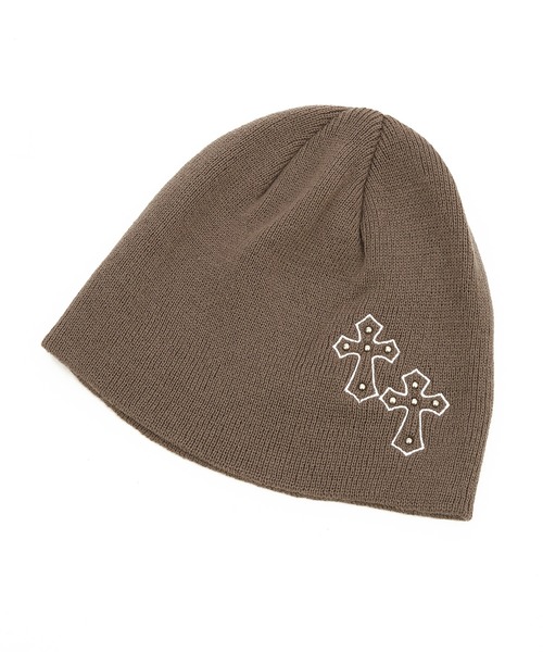 ニット帽 ニットキャップ レディース an meets zakka ボールスタッズクロス刺繍ニットビーニー レディース メンズ | ブランド登録なし | 05