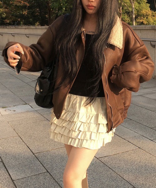 レザージャケット ライダース ボア襟フェイクレザージャケット