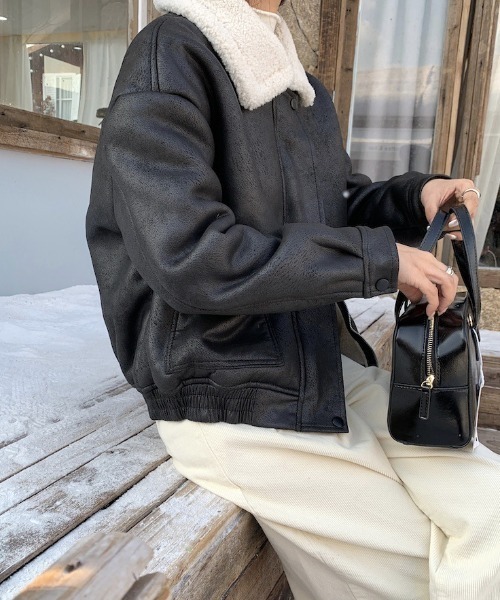 レザージャケット ライダース ボア襟フェイクレザージャケット