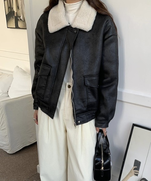 adidas フェイクレザージャケット ボア襟 限定版 送関込み☆ZARA/ザラ☆中綿入 ボア襟xフェイクレザージャケット (ZARA