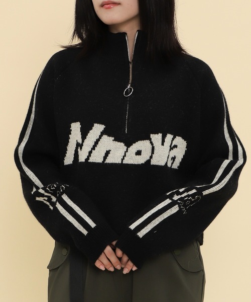 WOND ニット セーター WOND/ハーフジップロゴラグランニットプル