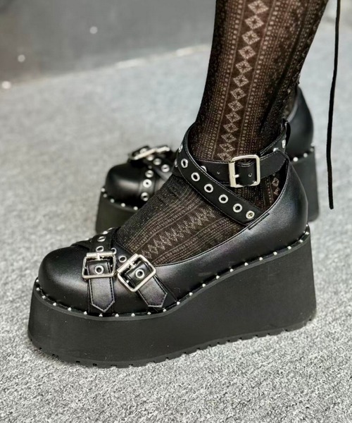 クロスストラップ 厚底パンプス 黒 M VIVIAN（ヴィヴィアン） パンプス 厚底プラットフォームクロス