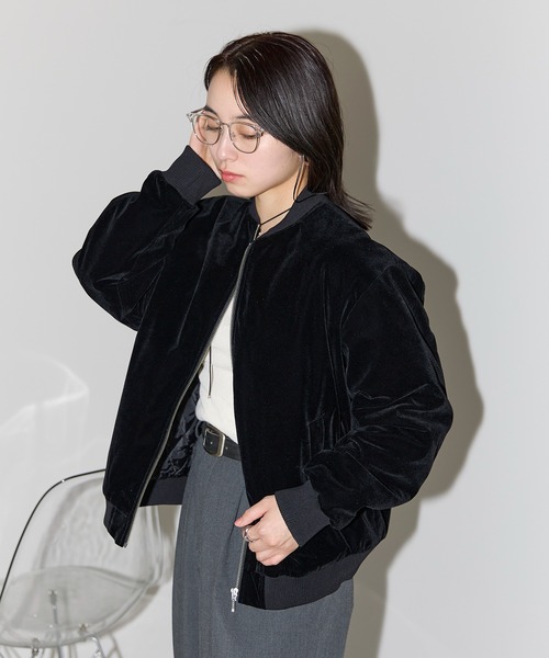 韓国　The Barnnet ジャケット　アウター　黒　ベロア SOTT ブルゾン アウター ベロア 中綿ブルゾン レディース : ZOZOTOWN