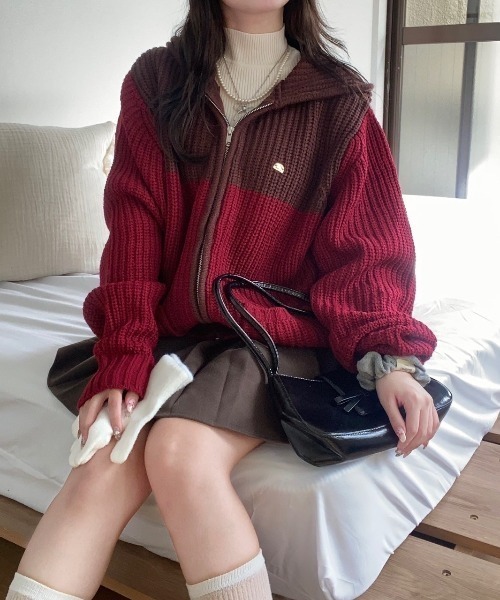 「nemne store」 ニットカーディガン SMALL ネイビー レディース_画像4