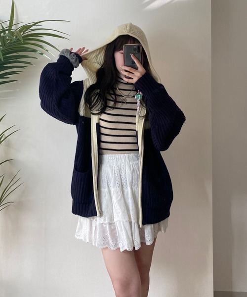 「nemne store」 ニットカーディガン SMALL ネイビー レディース_画像6
