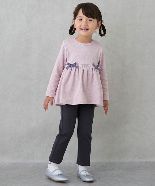 petit main トレーナー 裏起毛カットリボンチュニック キッズ 子供服