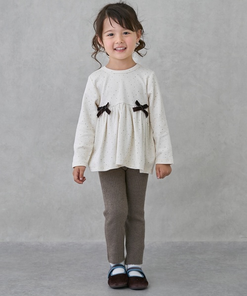 petit main トレーナー 裏起毛カットリボンチュニック キッズ 子供服