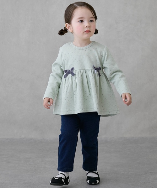 petit main トレーナー 裏起毛カットリボンチュニック キッズ 子供服
