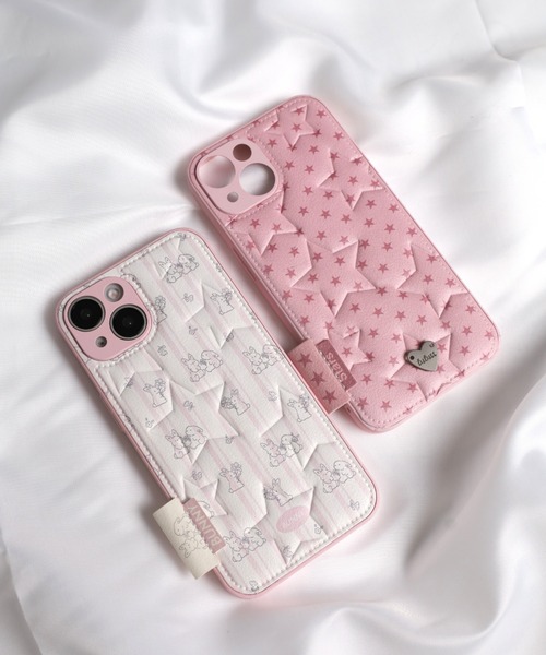 スマホケース ぷっくり 星柄 キルティング フェイクレザー iPhone