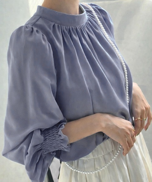 Sally Lunn ブラウス シャツ ギャザーネックボリュームスリーブ 