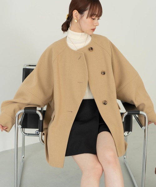 「hinari」 ノーカラーコート FREE ベージュ レディース_画像5