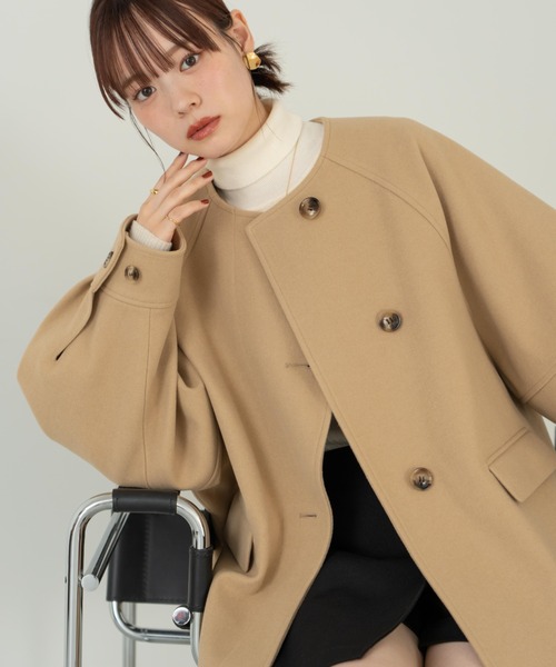 「hinari」 ノーカラーコート FREE ベージュ レディース_画像6