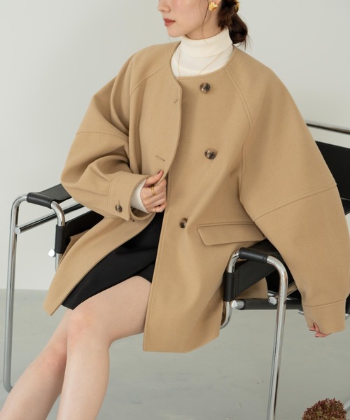 「hinari」 ノーカラーコート FREE ベージュ レディース_画像7
