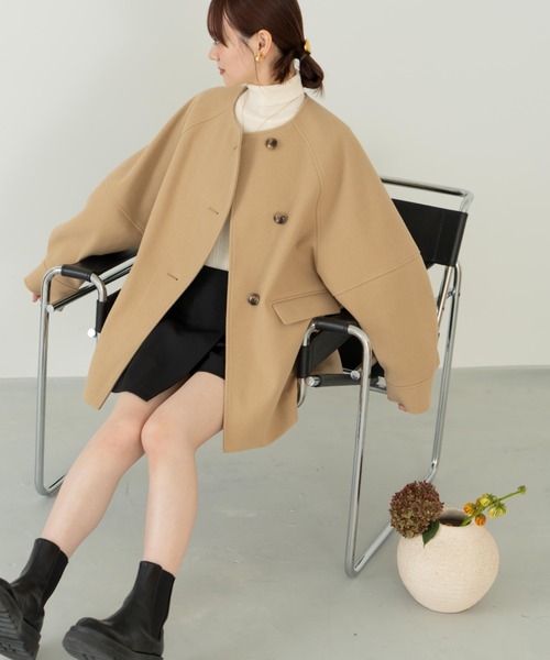 「hinari」 ノーカラーコート FREE ベージュ レディース_画像9