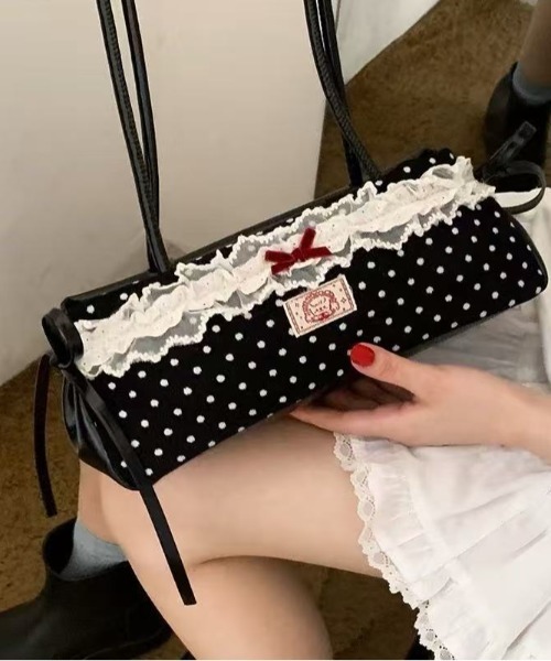 Sibra（シブラ） ショルダーバッグ バッグ ドット柄リボン付き横長