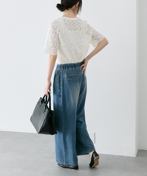 ワイドパンツ ジーンズ デニム デニムパンツ 綿麻デニムイージーパンツ レディースの画像