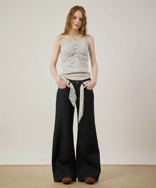 hazyl カップ付き キャミソール eyelet gather camisole/アイレット