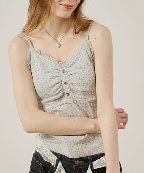 hazyl カップ付き キャミソール eyelet gather camisole/アイレット 