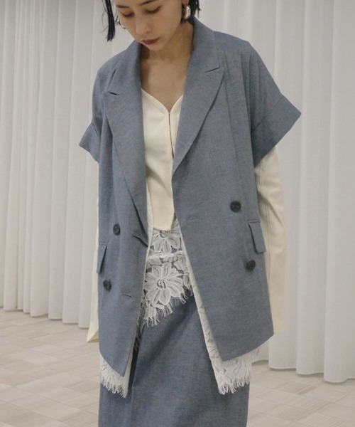 美品Ameri VINTAGE ノーカラーメッシュジャケット アメリヴィンテージ Ameri（アメリ） ジャケット ノーカラージャケット MELANGE LACE VEST