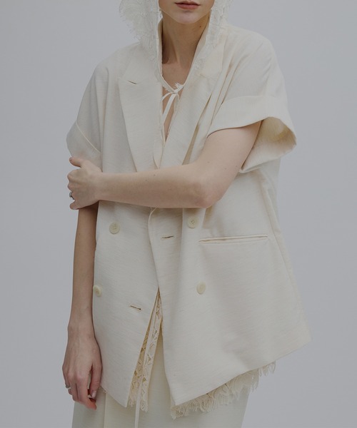 美品Ameri VINTAGE ノーカラーメッシュジャケット アメリヴィンテージ Ameri（アメリ） ジャケット ノーカラージャケット MELANGE LACE VEST